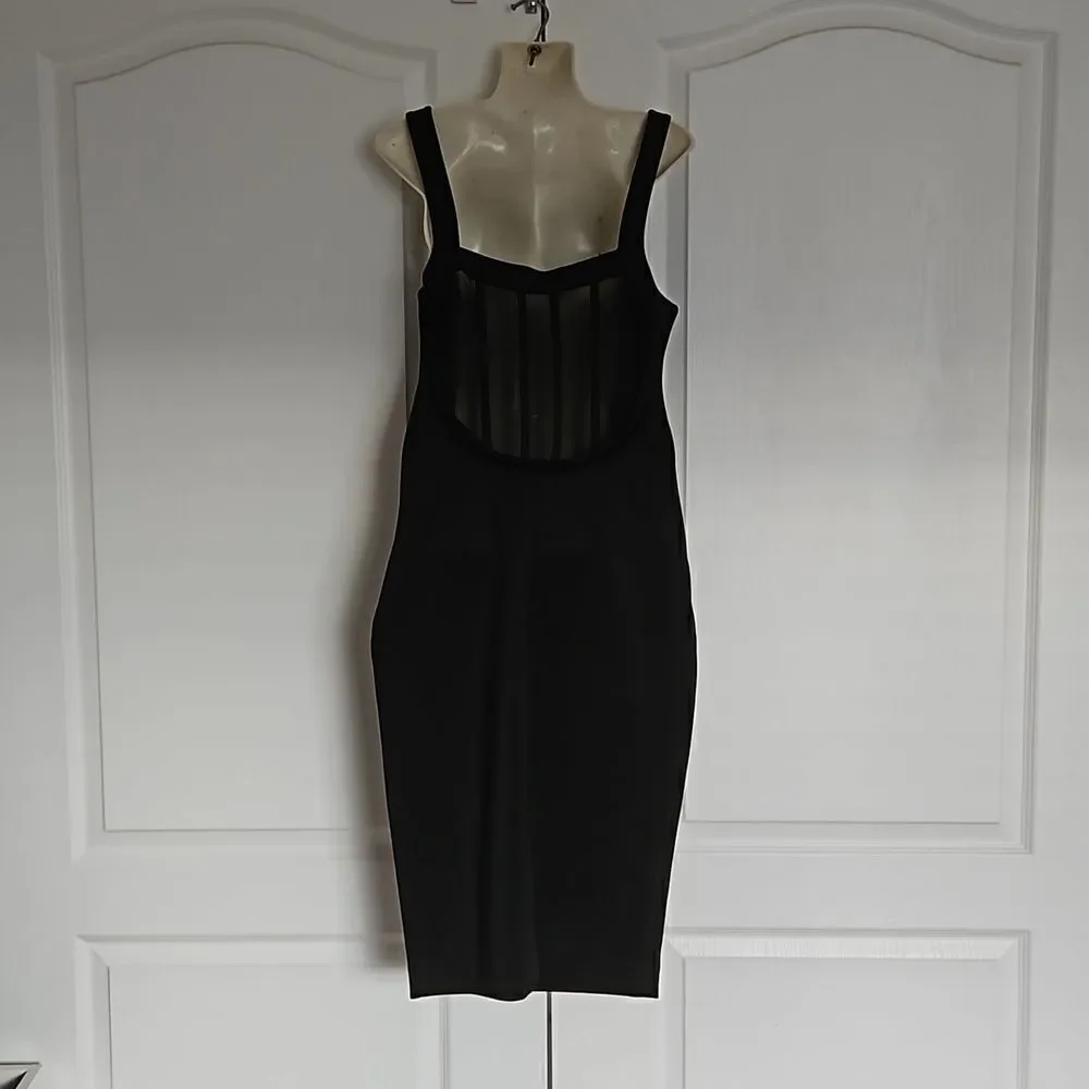 HP Marciano Cocktail Bodycon Midi  Dress With Sheer Back Small Black - Picture 3 of 16